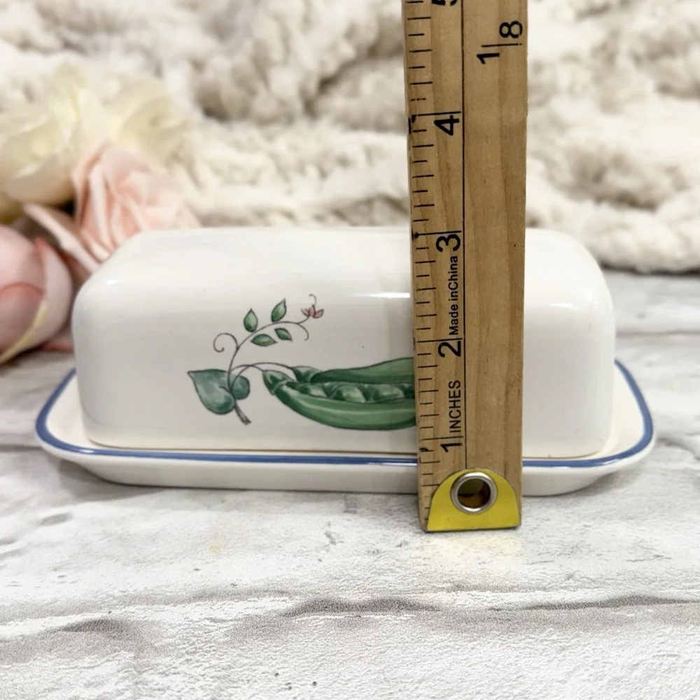 Vintage Pfaltzgraff Summer Garden Butter Dish Stoneware USA Peas Pod Squash
